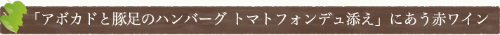 「アボカドと豚足のハンバーグ　トマトフォンデュ添え」にあう赤ワイン